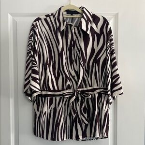 Zebra Print Button-Up Blouse